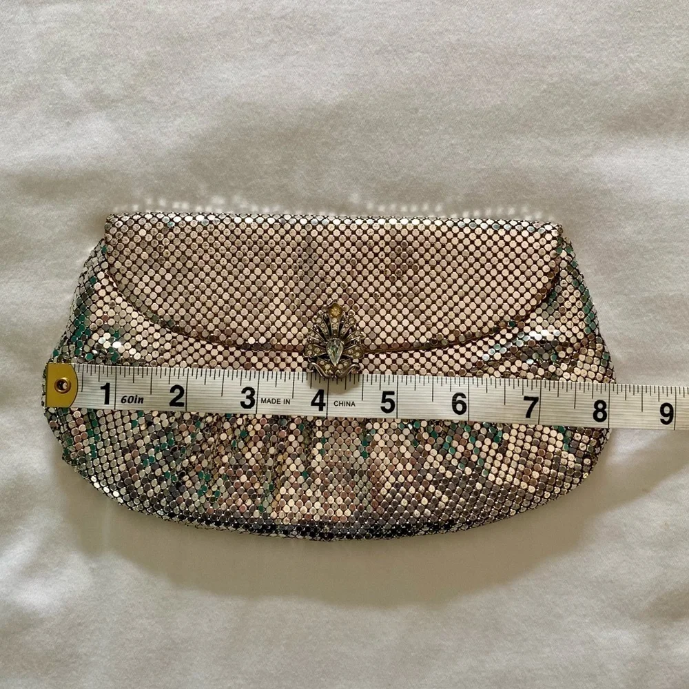 Whiting & Davis Co. Vintage Silver Mesh Evening Bag Clutch Rhinestone Closure